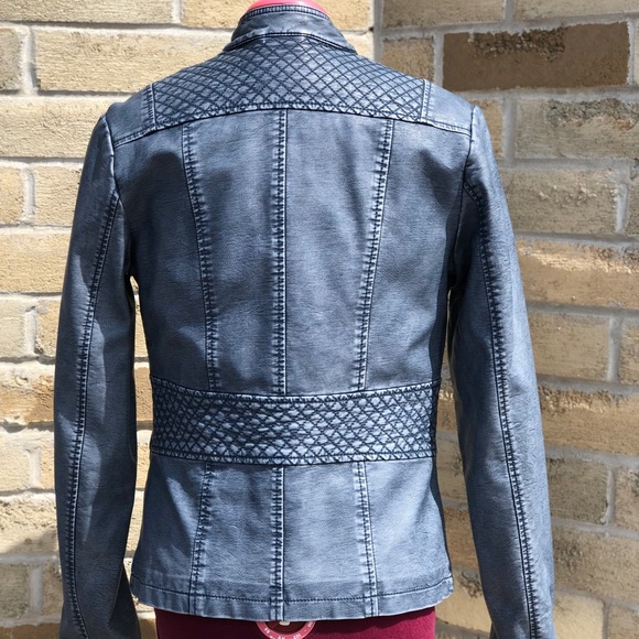 Faux Leather Womens Jacket Point Zero Denim Look M - Picture 3 of 5